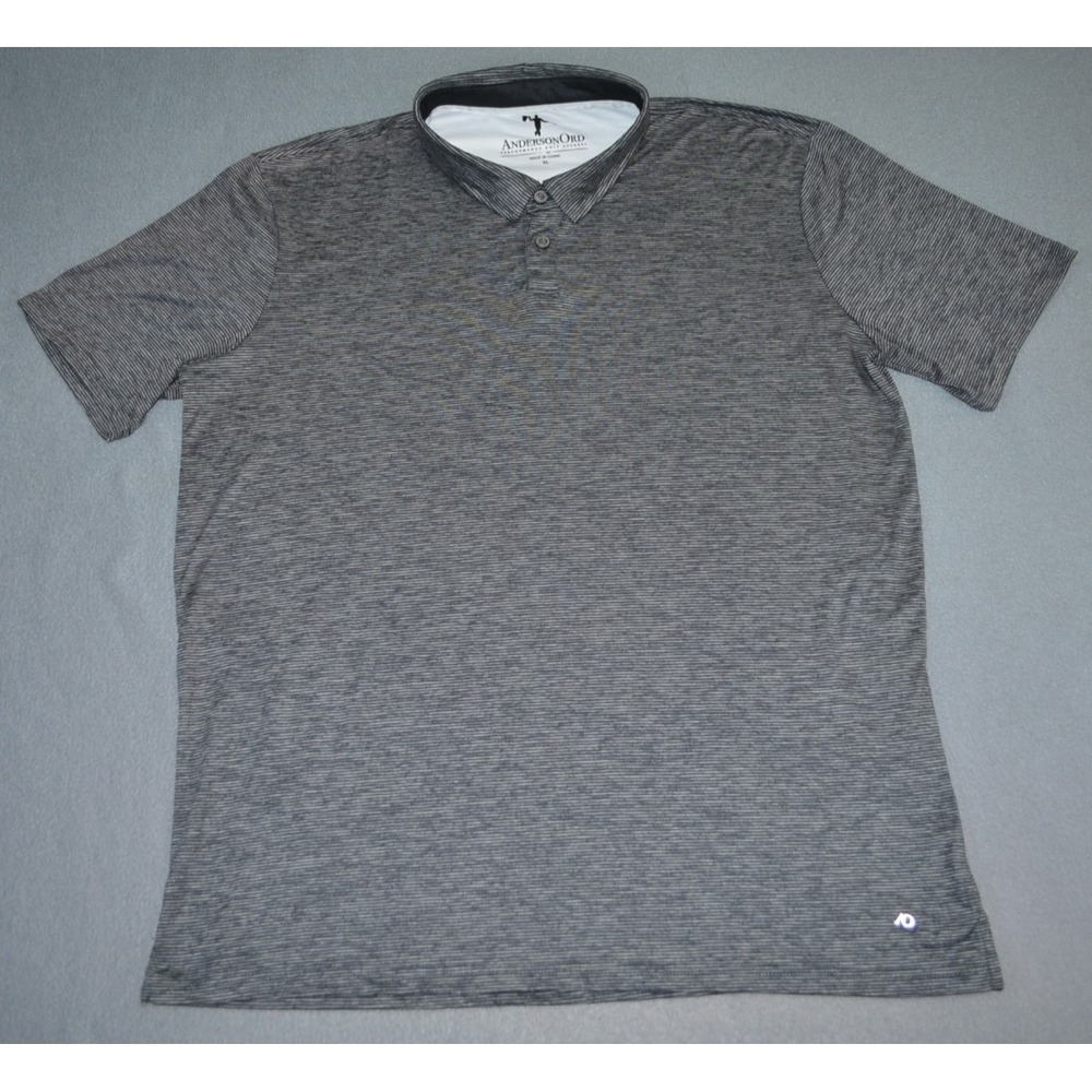 Anderson Ord Polo Shirt Mens XL Gray Black Striped Golf Performance Stretch